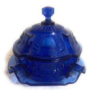 Vintage cobalt blue covered butter dish by Imperial Glass Company RARE find